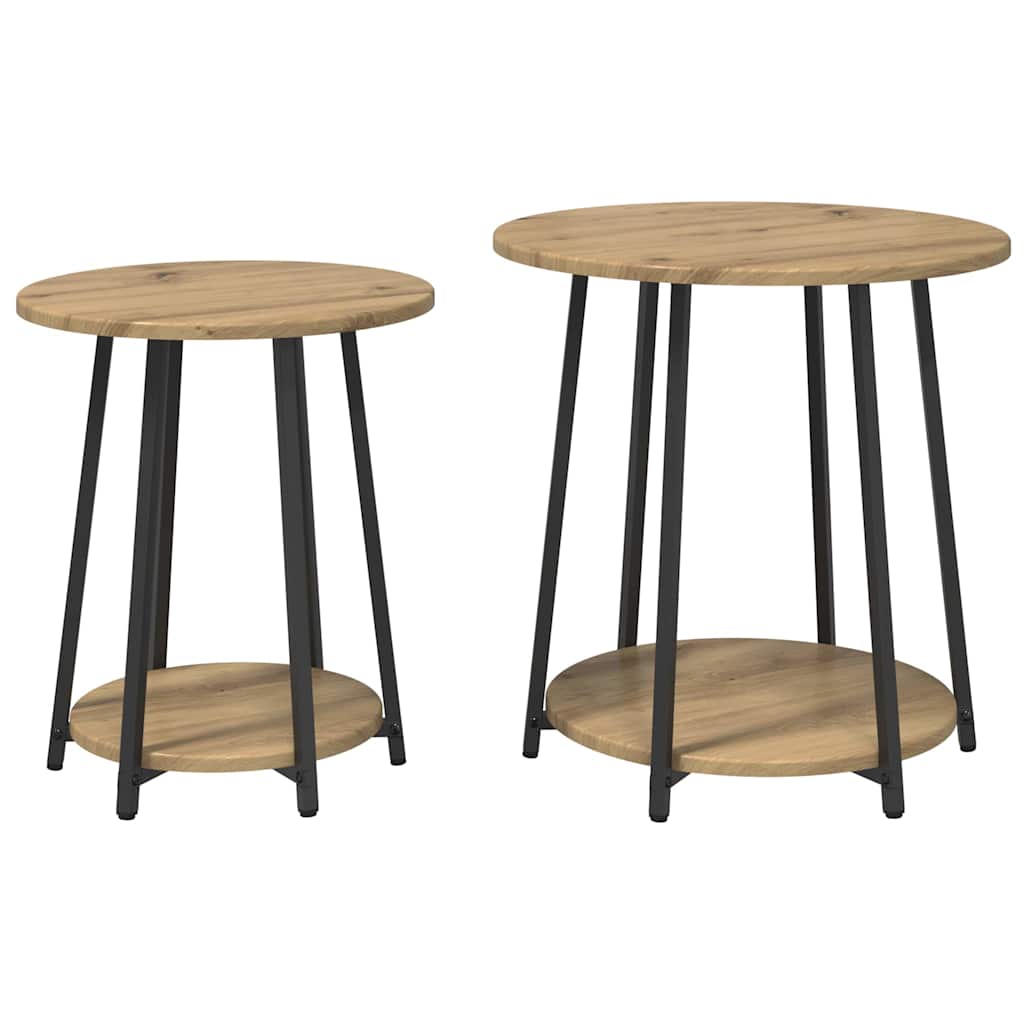 Set tavolini con lo scaffale 2 pcs Rovere Artigianale e Nero