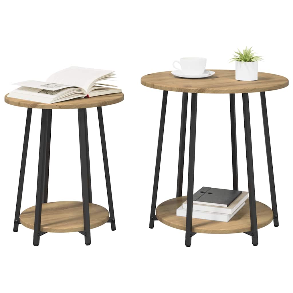 Set tavolini con lo scaffale 2 pcs Rovere Artigianale e Nero