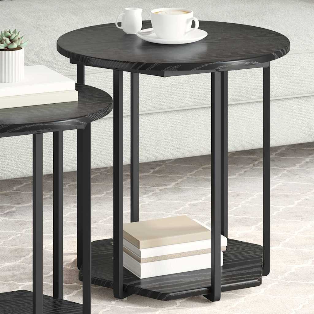 Set tavolini con lo scaffale 2 pcs Rovere Nero