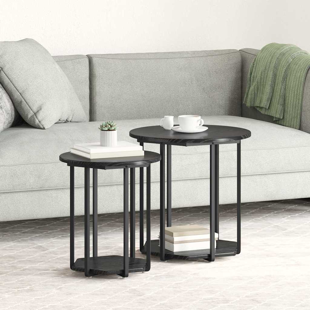 Set tavolini con lo scaffale 2 pcs Rovere Nero