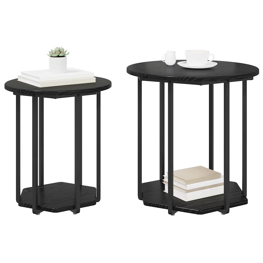 Set tavolini con lo scaffale 2 pcs Rovere Nero