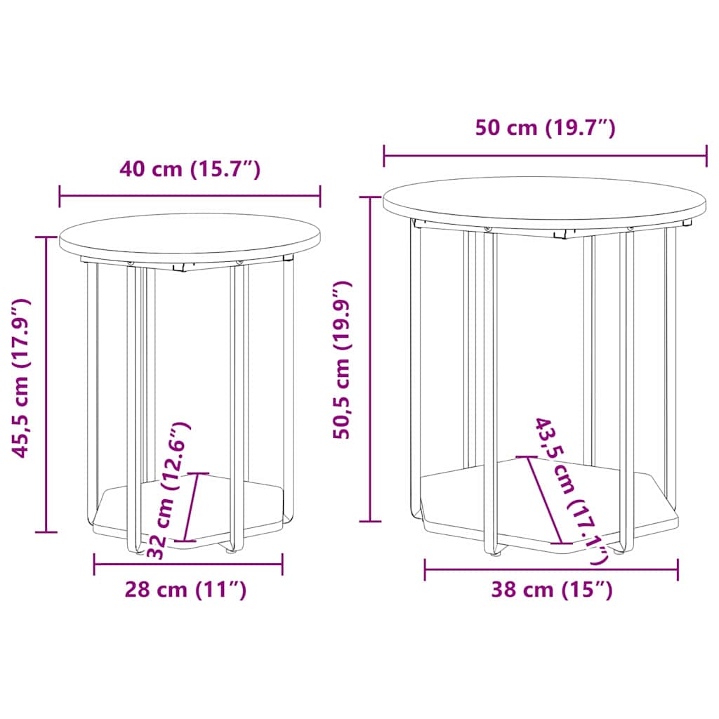 Set tavolini con lo scaffale 2 pcs Marrone