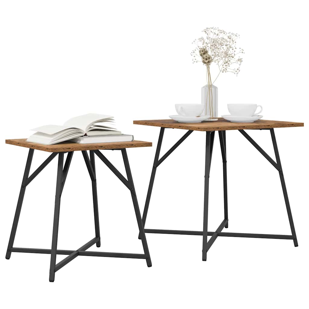 Set tavolini 2 pcs Legno Antico e Nero