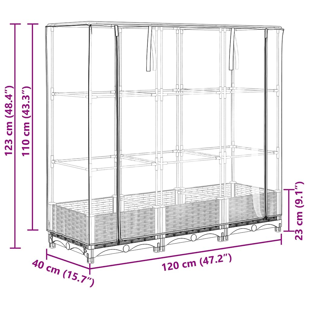 Letto rialzato con copertura per serra effetto rattan 120x40x123 cm
