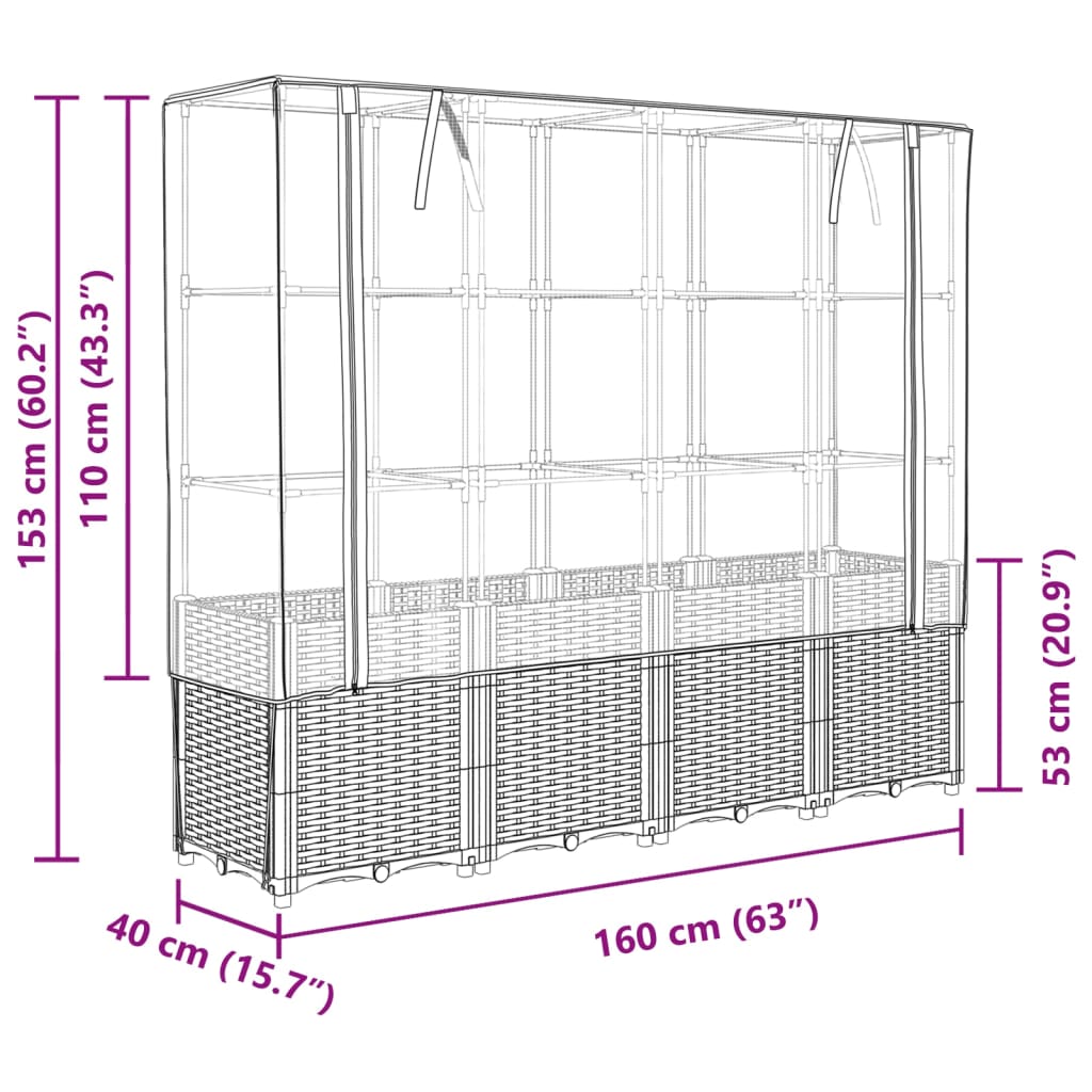 Letto rialzato con copertura per serra effetto rattan 160x40x153 cm