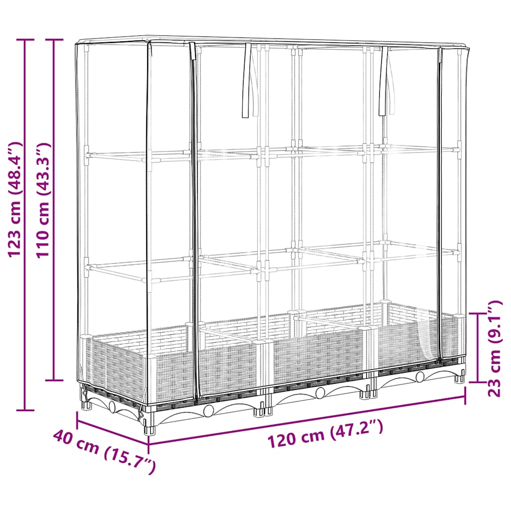 Letto rialzato con copertura per serra effetto rattan 120x40x123 cm