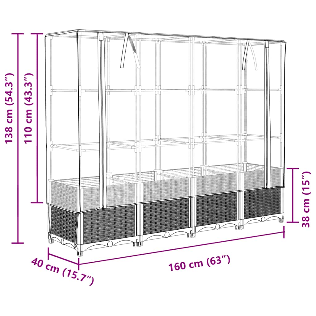 Letto rialzato con copertura per serra effetto rattan 160x40x138 cm