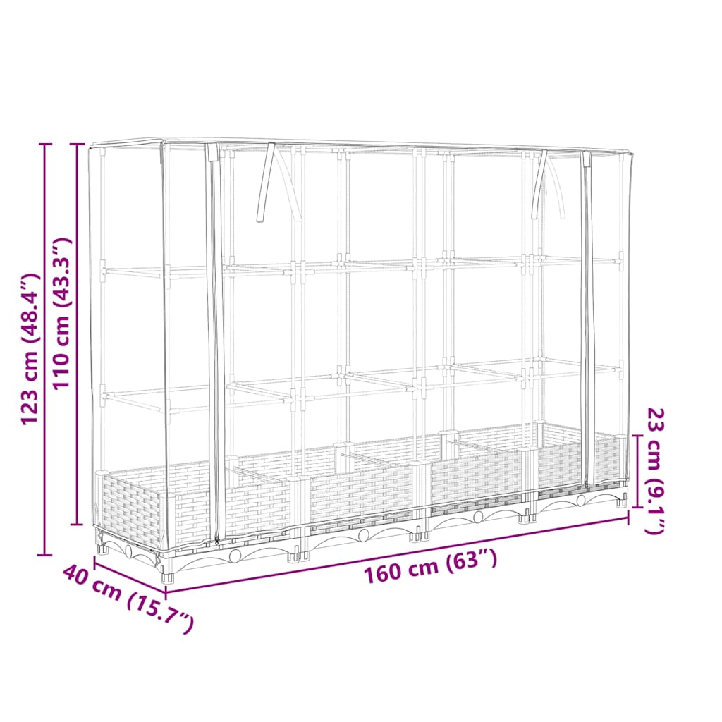 Letto Rialzato con Copertura Serra Effetto Rattan 160x40x123 cm