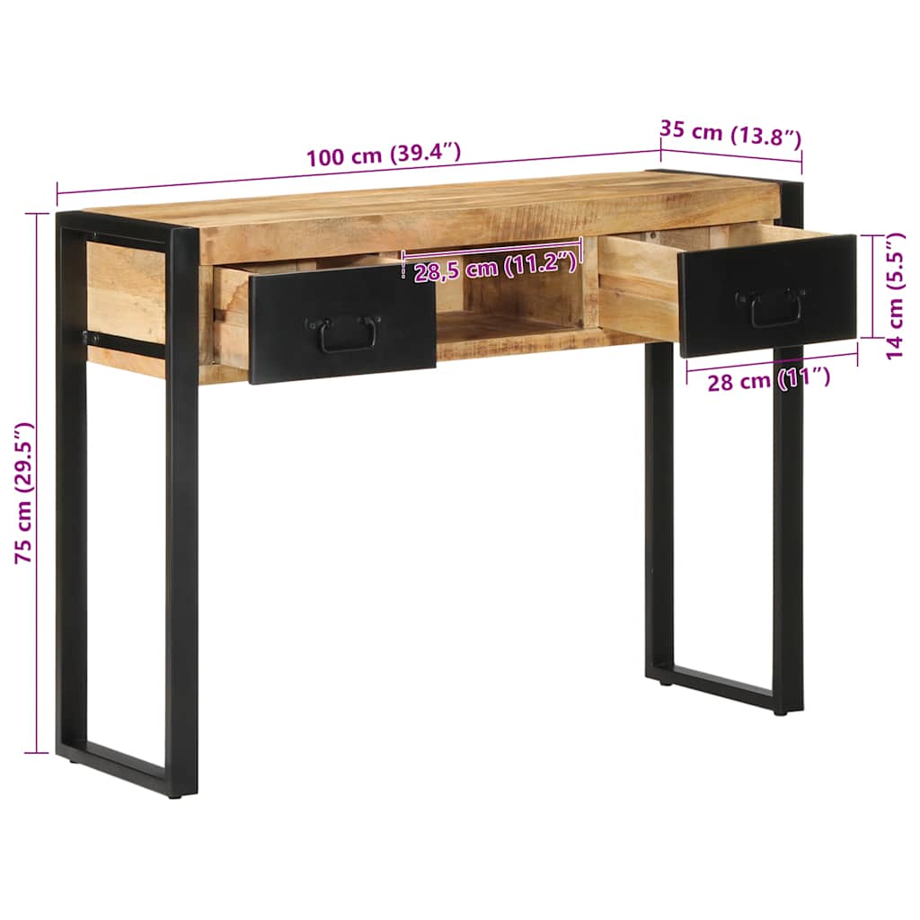 Tavolo Consolle 100x35x75 cm in Legno Massello di Mango Grezzo