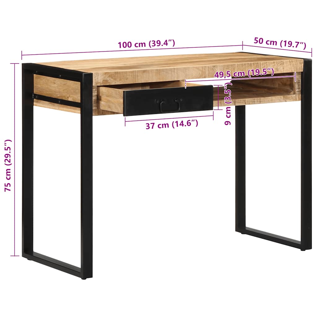 Scrivania 100x50x75 cm in Legno Massello di Mango Grezzo