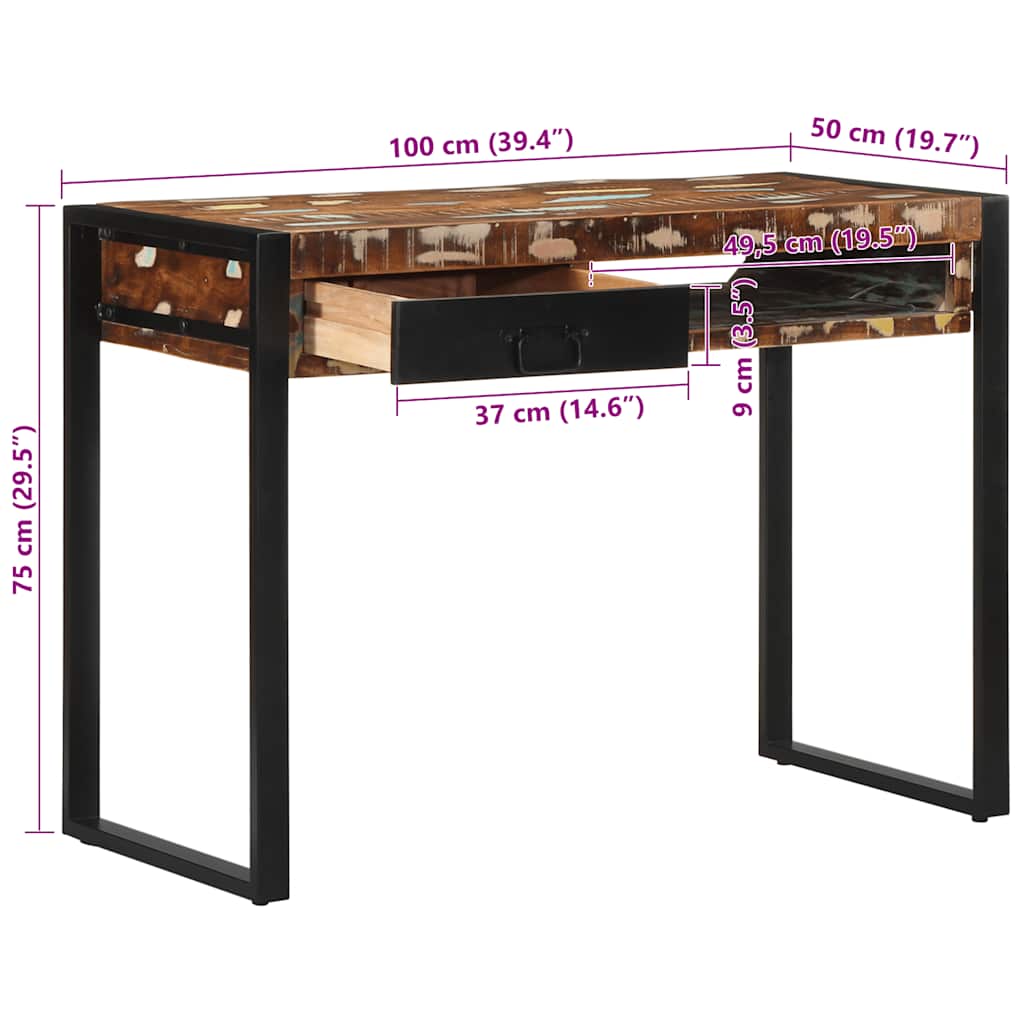 Scrivania Multicolore 100x50x75 cm in Legno Massello Recupero