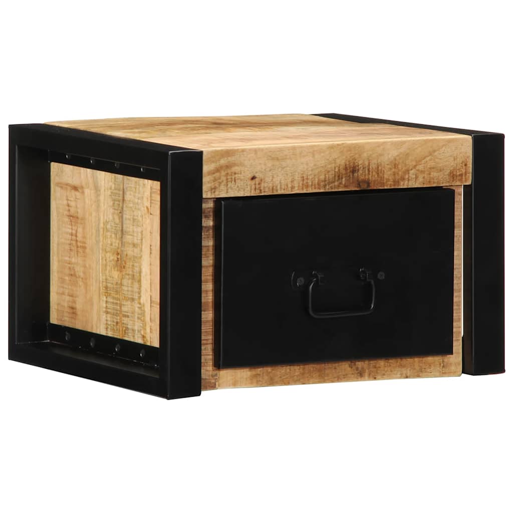 Comodino 40x35x25 cm in Legno Grezzo Massello di Mango