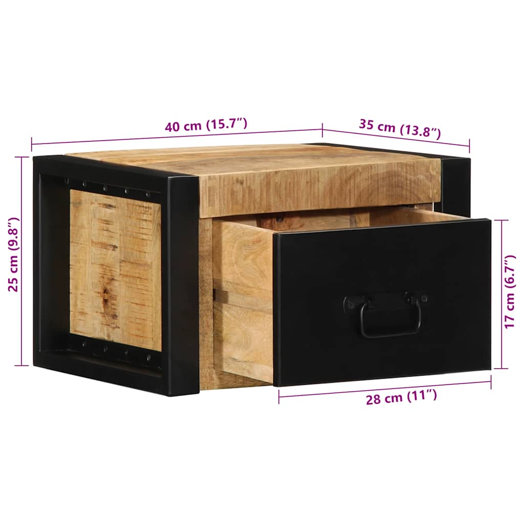 Comodino 40x35x25 cm in Legno Grezzo Massello di Mango