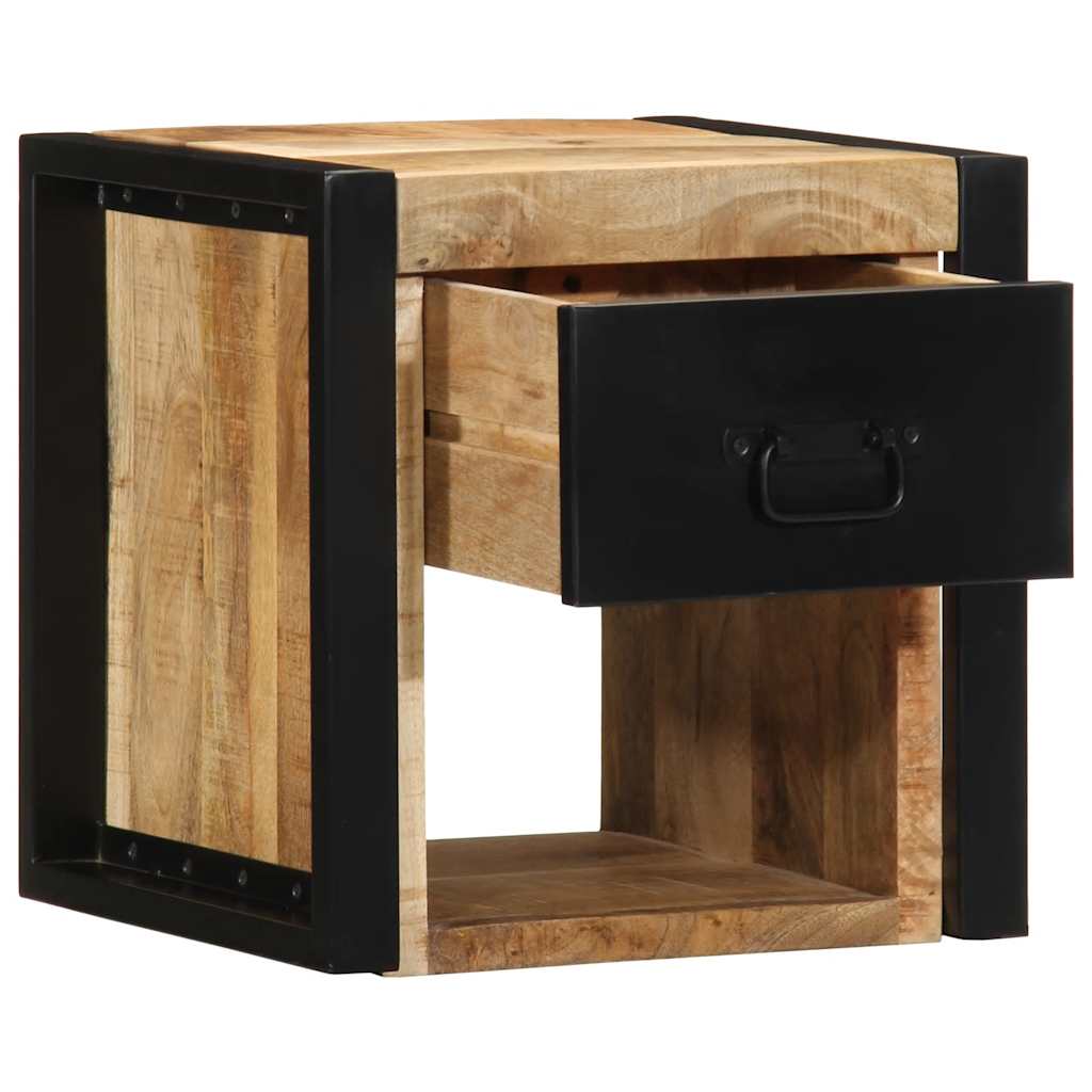 Comodino 40x35x40 cm in Legno Grezzo Massello di Mango