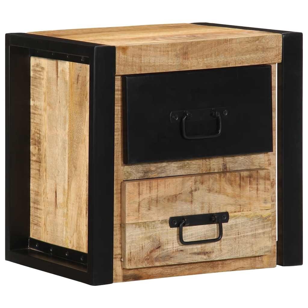 Comodini 2 pz 40x35x40 cm in Legno Massello di Mango Grezzo