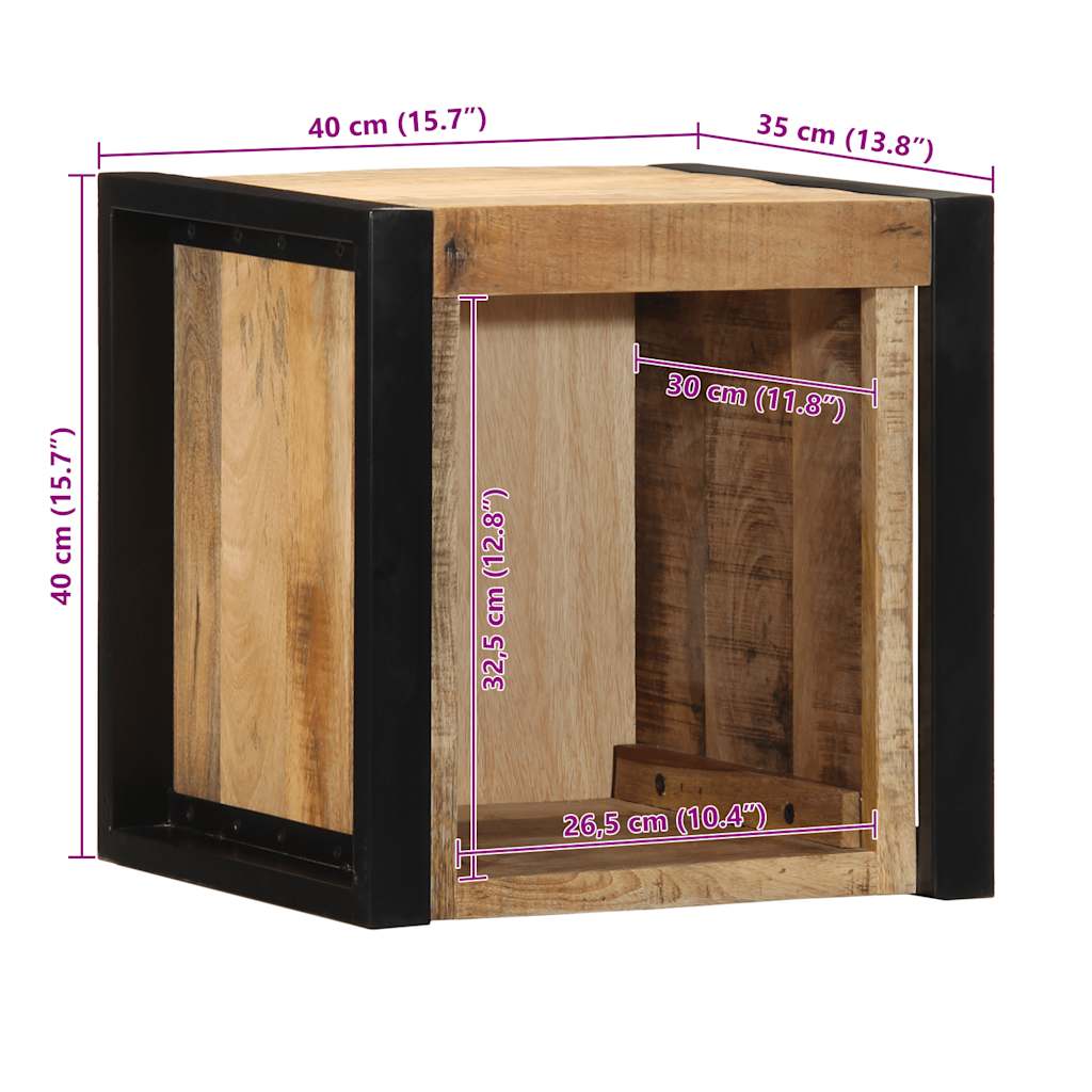 Comodino 40x35x40 cm in Legno Grezzo Massello di Mango