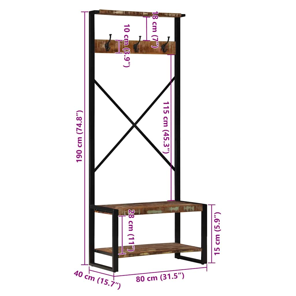 Appendiabiti Multicolore 80x40x190 cm Legno Massello Recupero