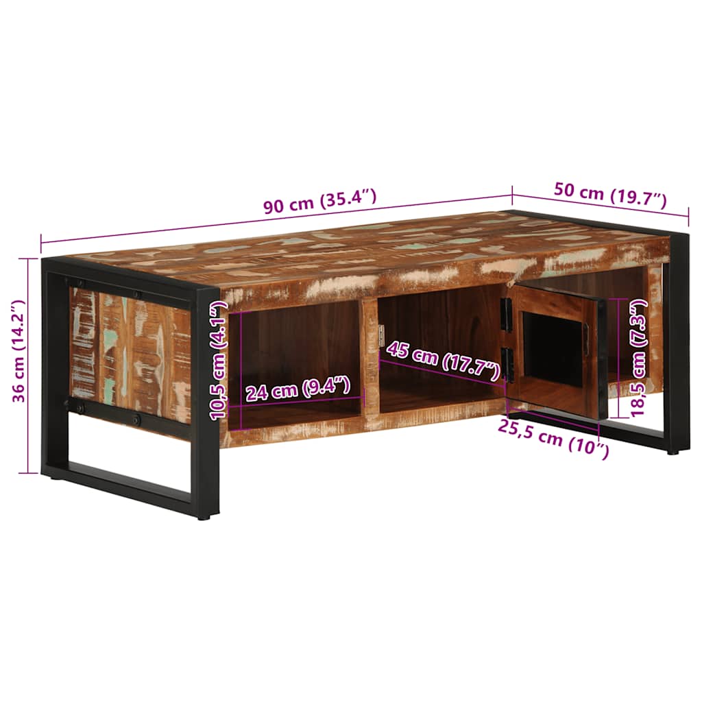 Tavolino Salotto Multicolore 90x50x36cm Legno Massello Recupero