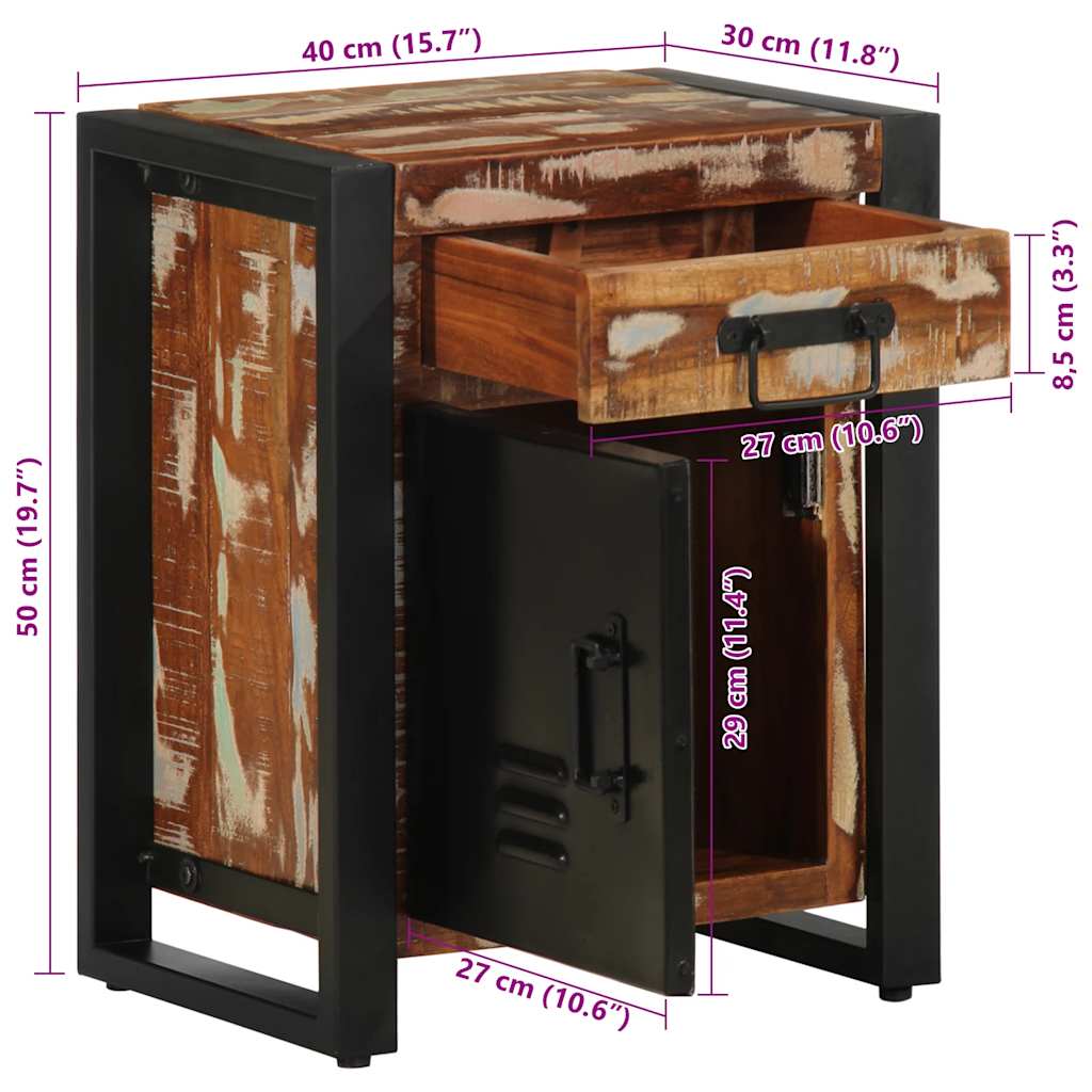 Comodino Multicolore 40x30x50 cm in Legno Massello Recupero