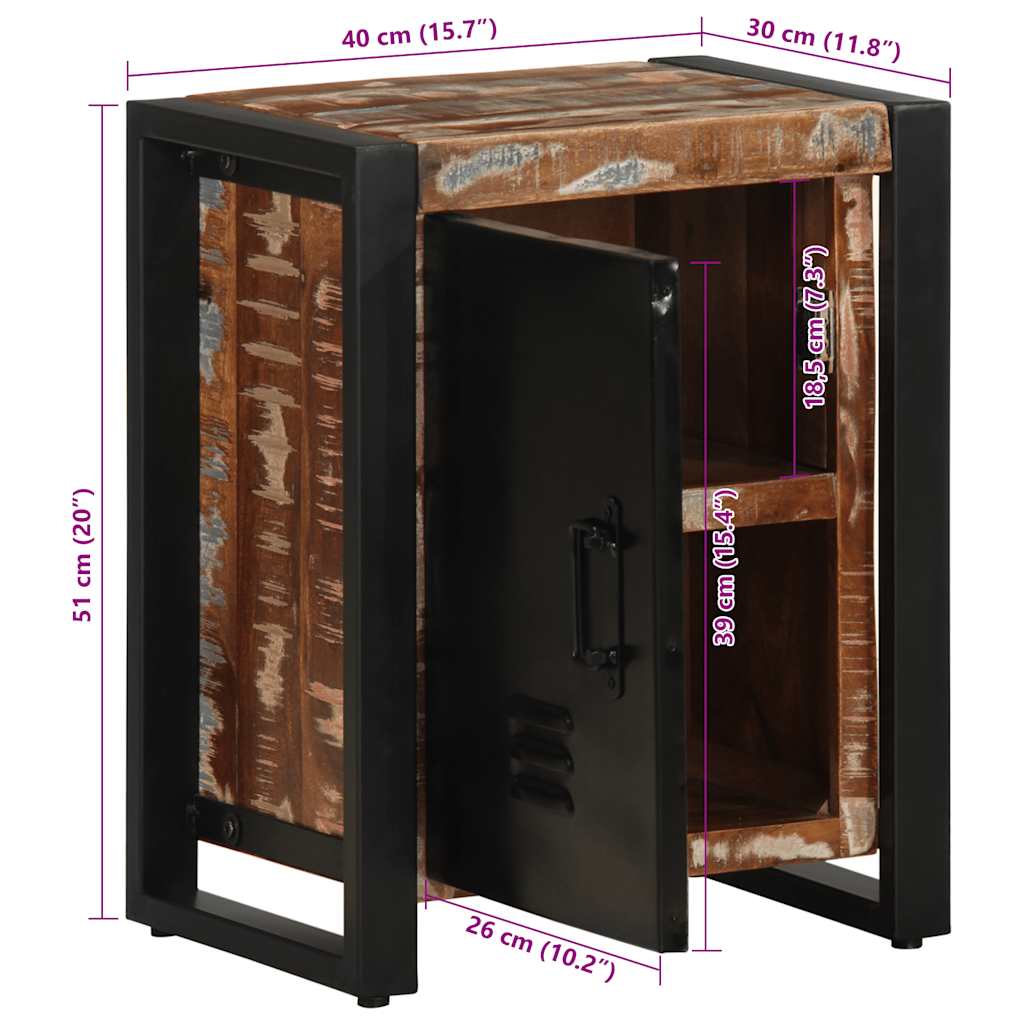 Comodino Multicolore 40x30x51 cm in Legno Massello Recupero