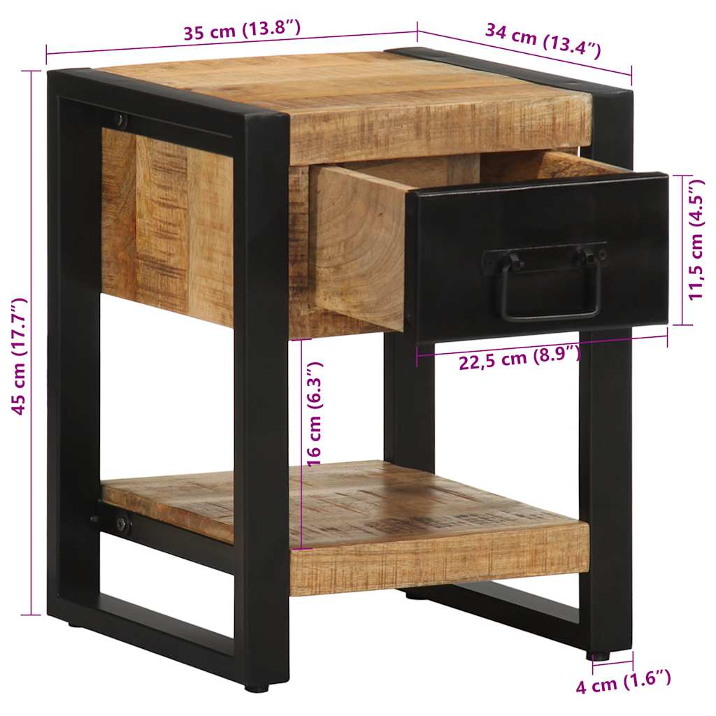 Comodino 35x34x45 cm in Legno Massello Mango Grezzo