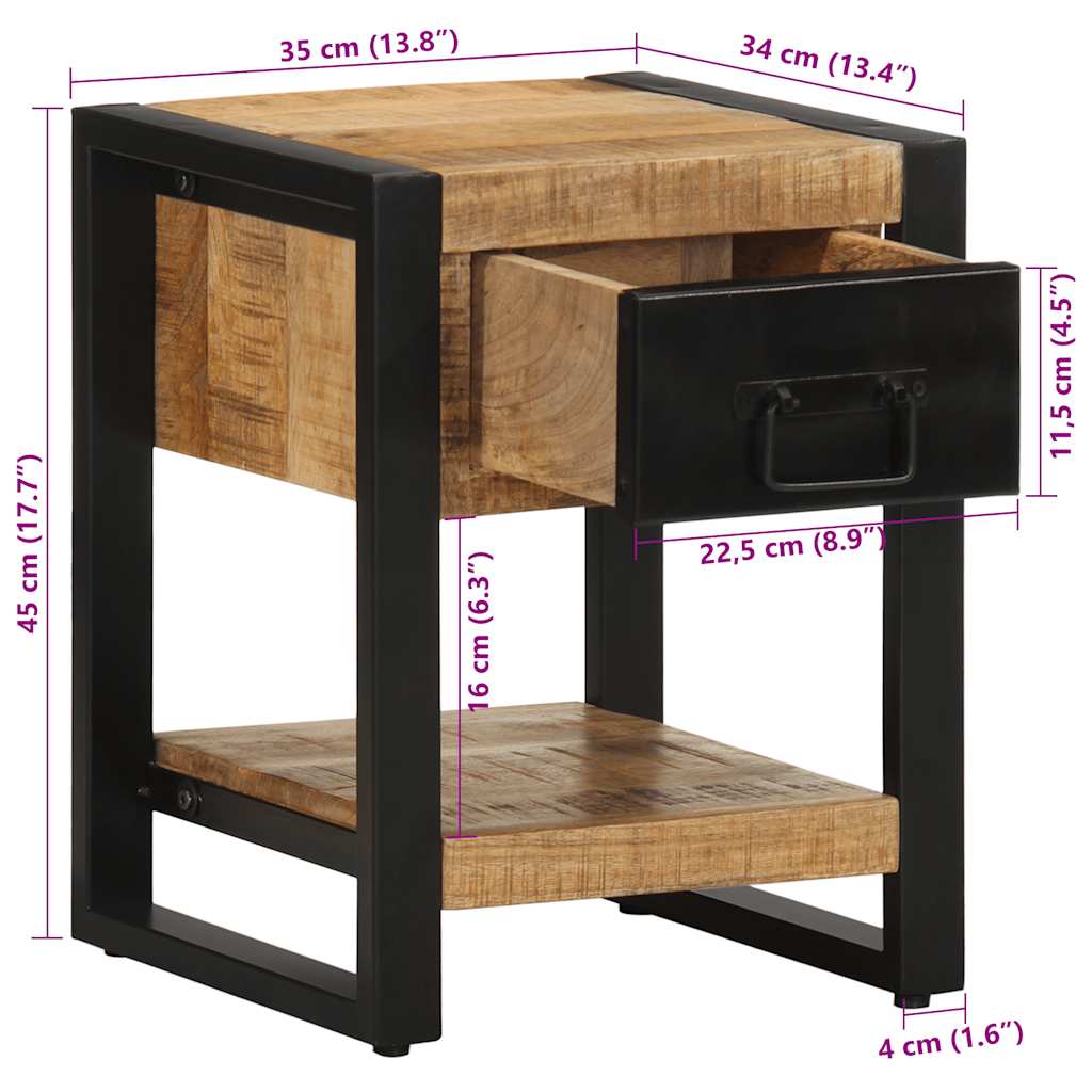 Comodini 2 pz in Legno Massello di Mango Grezzo