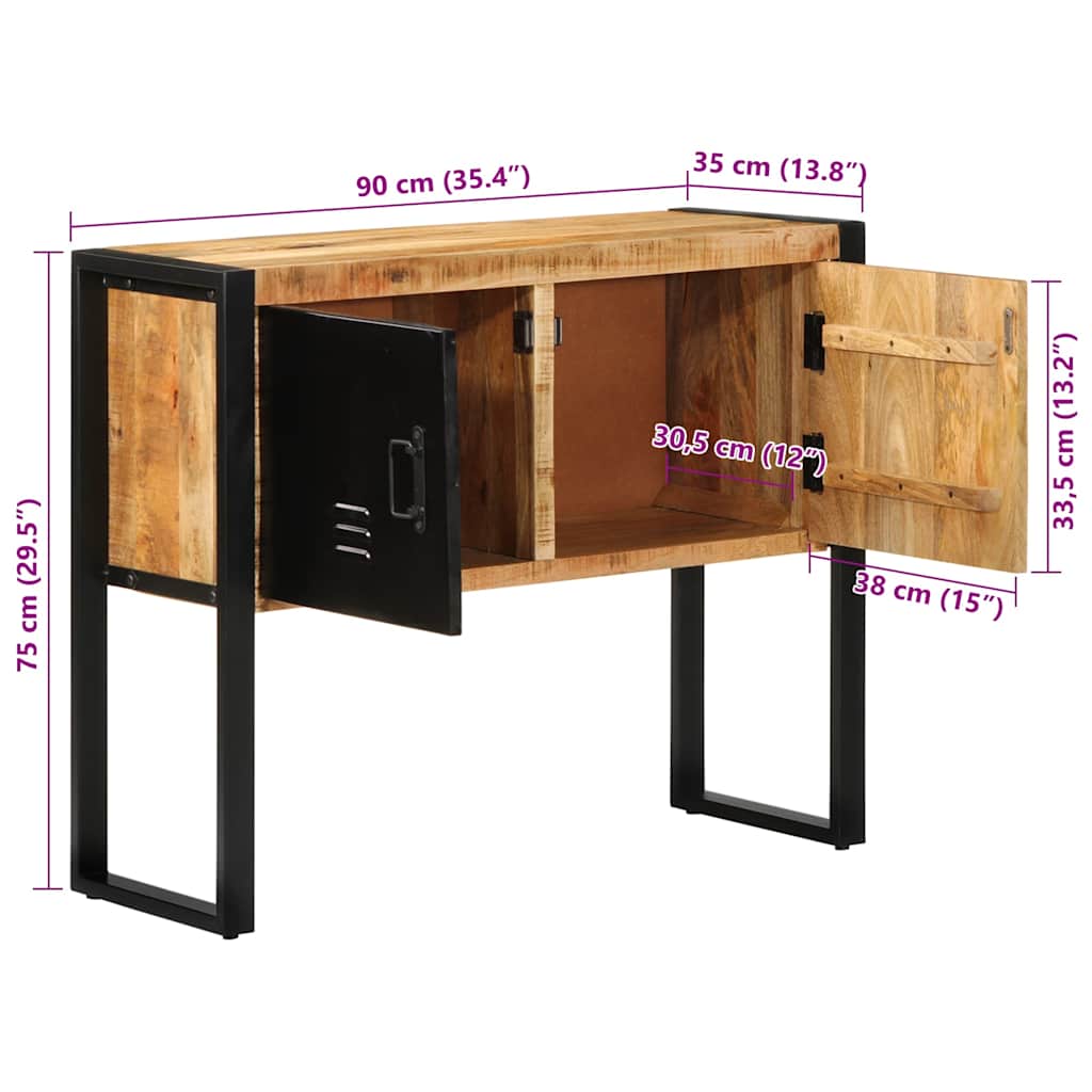 Tavolo Consolle 90x35x75 cm in Legno Massello di Mango Grezzo