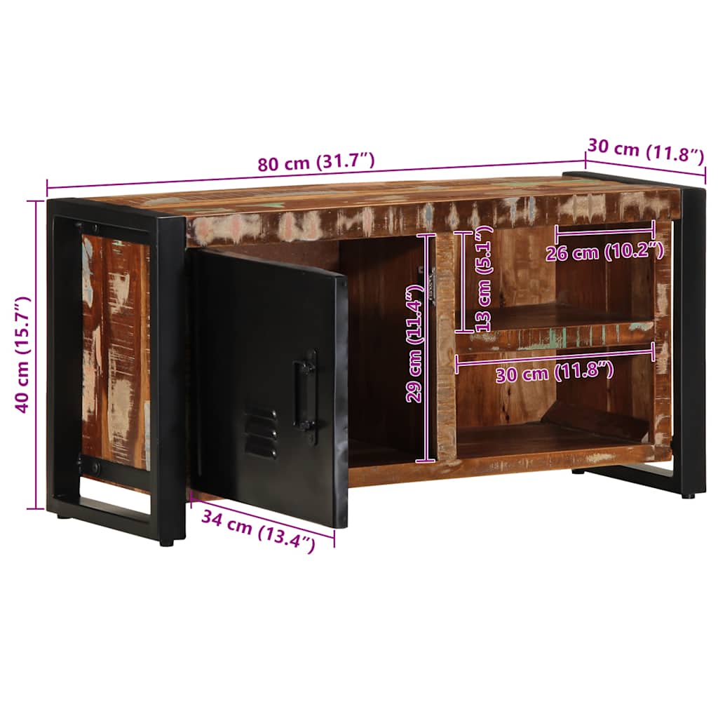 Mobile Porta TV 80x30x40 cm in Legno Massello di Recupero
