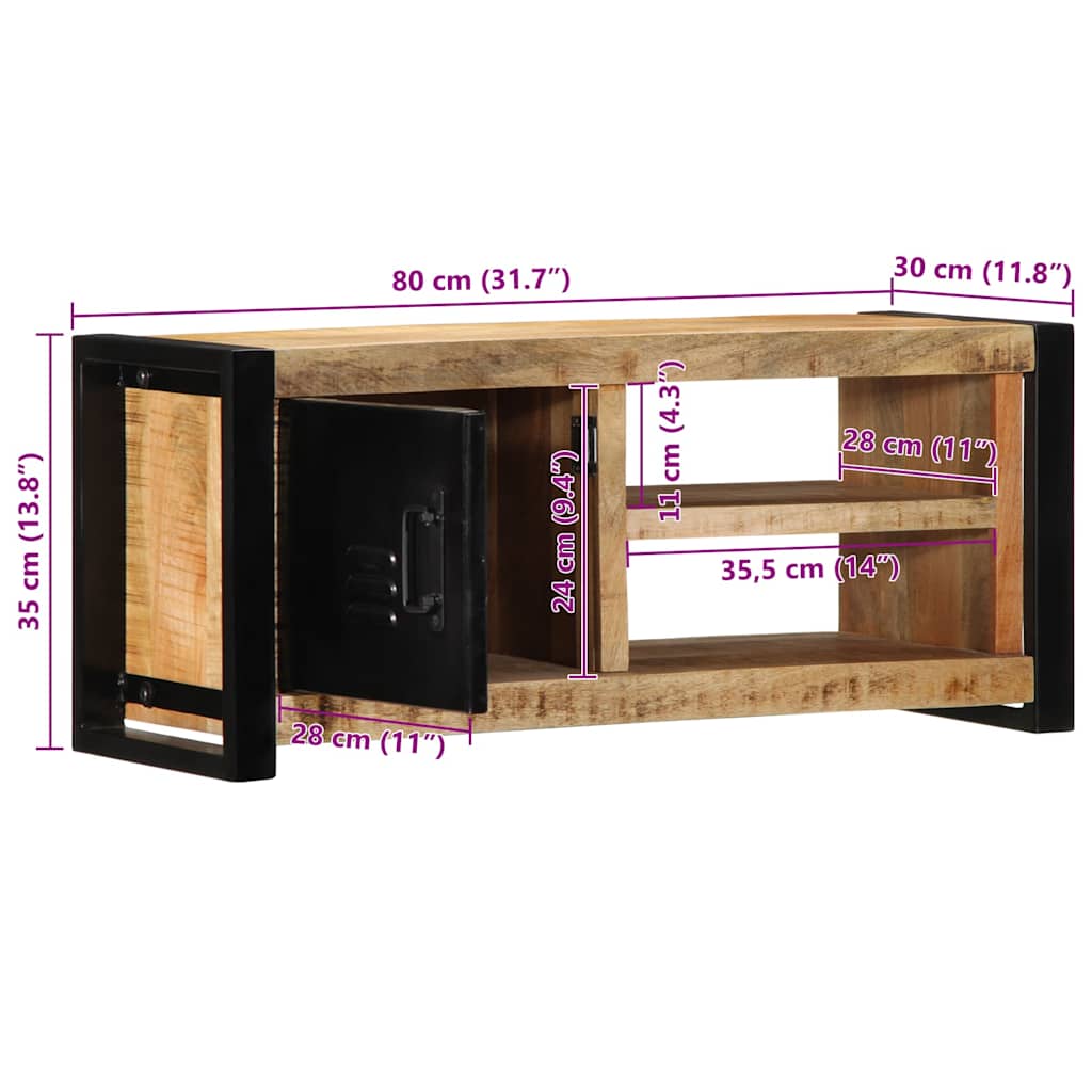 Mobile Porta TV 80x30x35 cm in Legno Massello di Mango Grezzo
