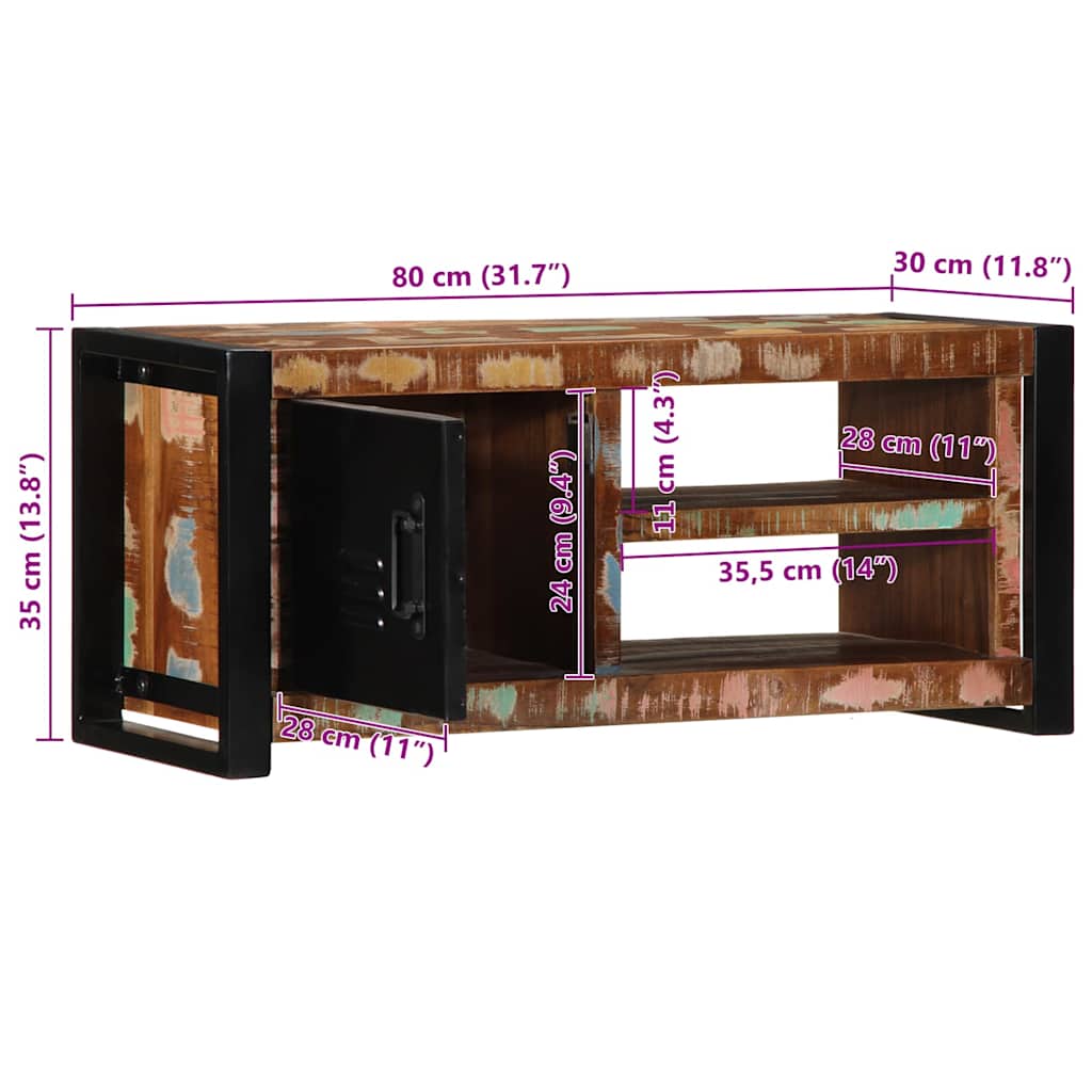 Mobile Porta TV 80x30x35 cm in Legno Massello di Recupero