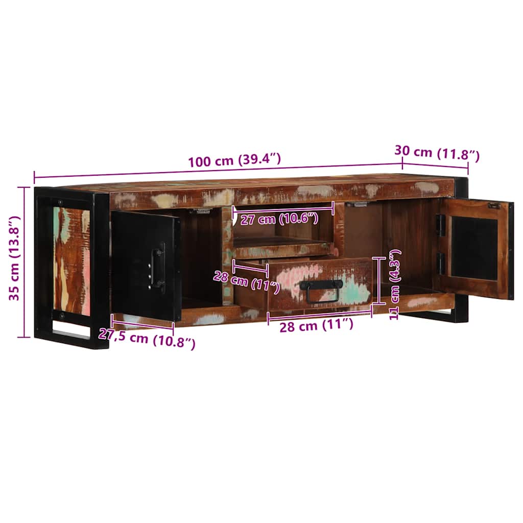 Mobile Porta TV 100x30x35 cm in Legno Massello di Recupero