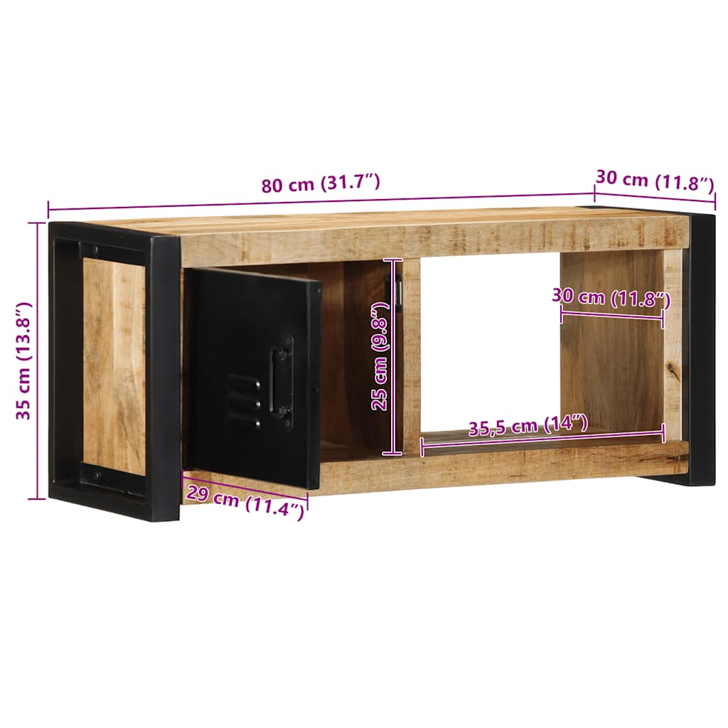 Mobile Porta TV 80x30x35 cm in Legno Massello di Mango Grezzo