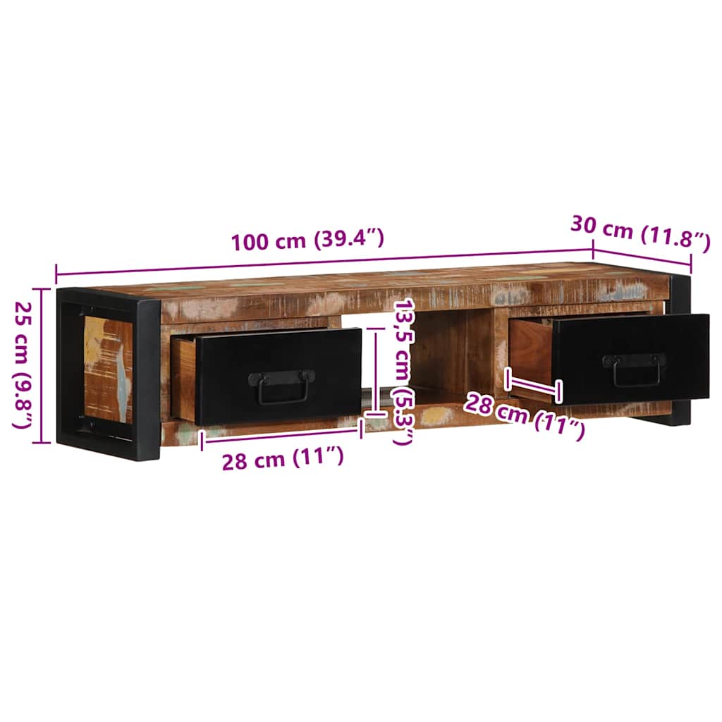 Mobile Porta TV 100x30x25 cm in Legno Massello di Recupero