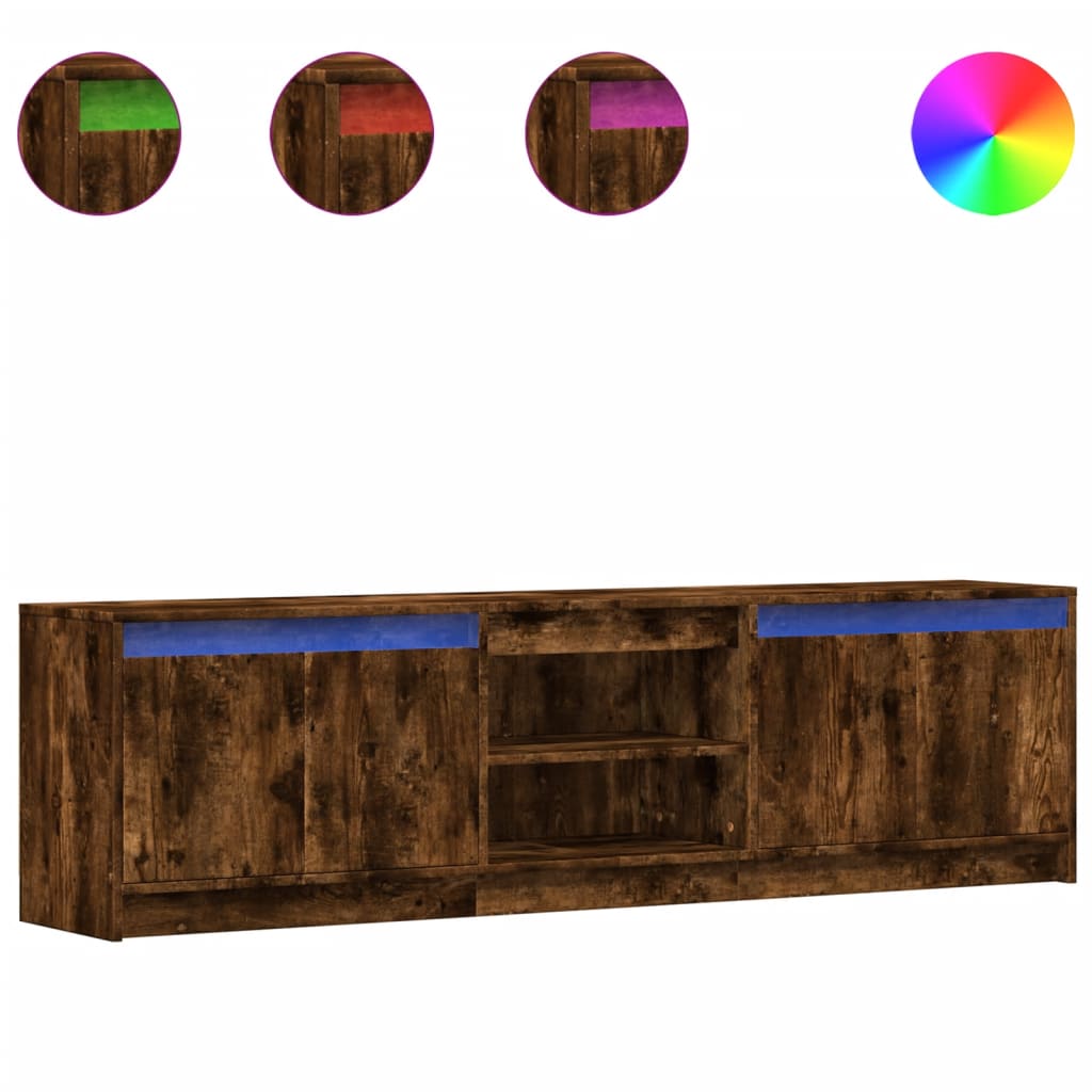 Mobile Porta TV con LED Rovere Fumo 180x34x50cm in Truciolato