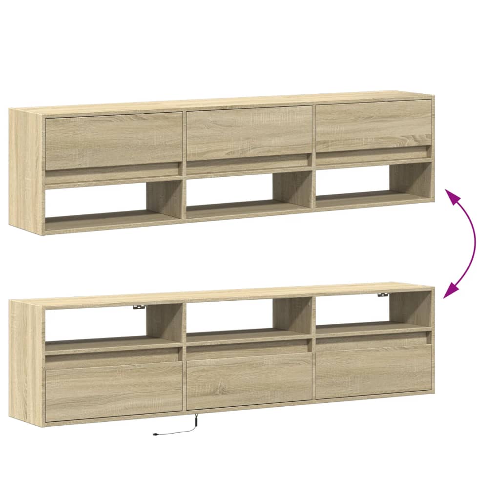 Mobile TV a Parete con LED Rovere Sonoma 180x31x45 cm