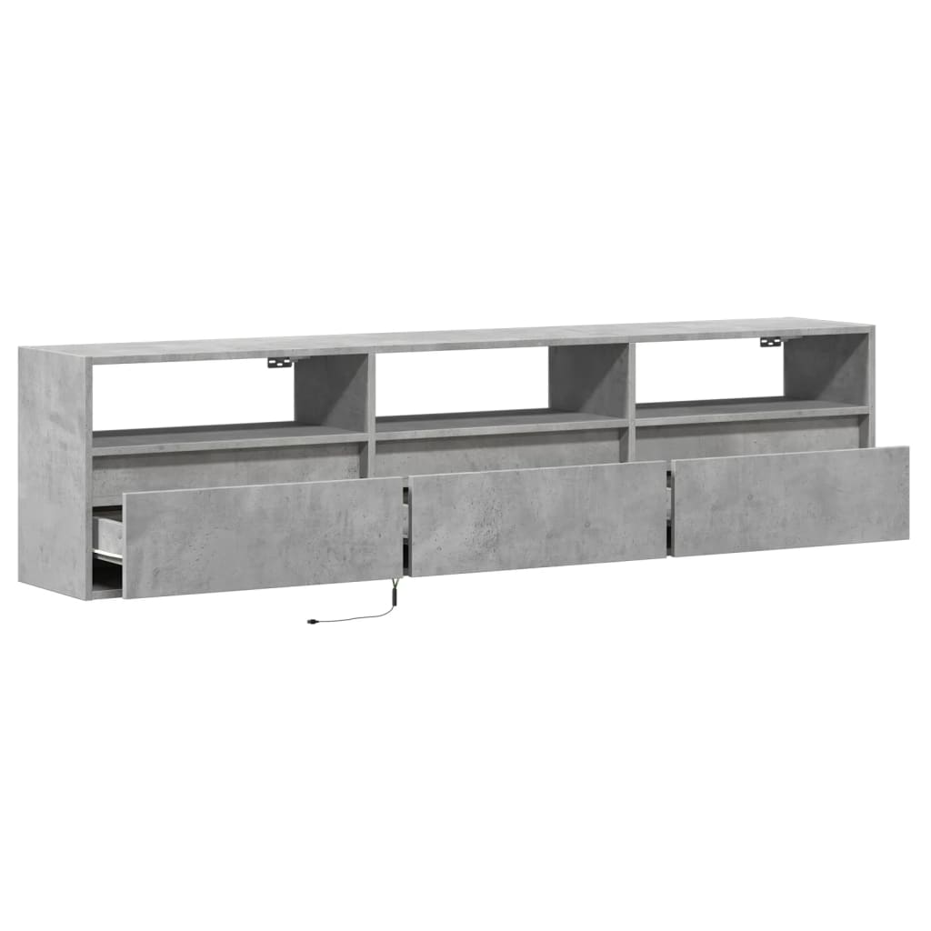 Mobile TV a Parete con LED Grigio Cemento 180x31x45 cm