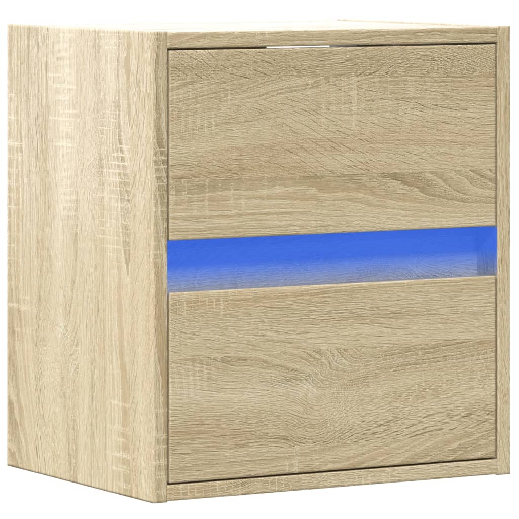 Comodino a Parete con luci LED Rovere Sonoma