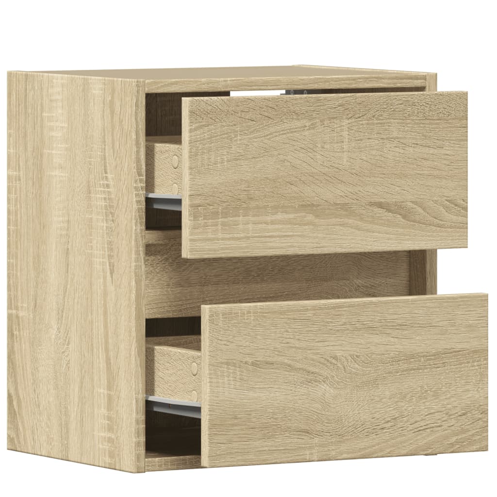 Comodino a Parete con luci LED Rovere Sonoma