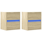 Comodini a Parete con luci LED 2 pz Rovere Sonoma