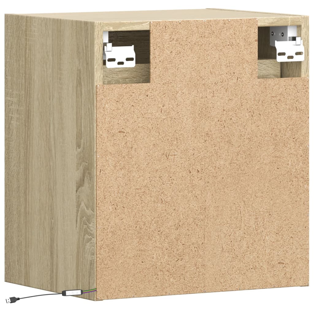 Comodini a Parete con luci LED 2 pz Rovere Sonoma
