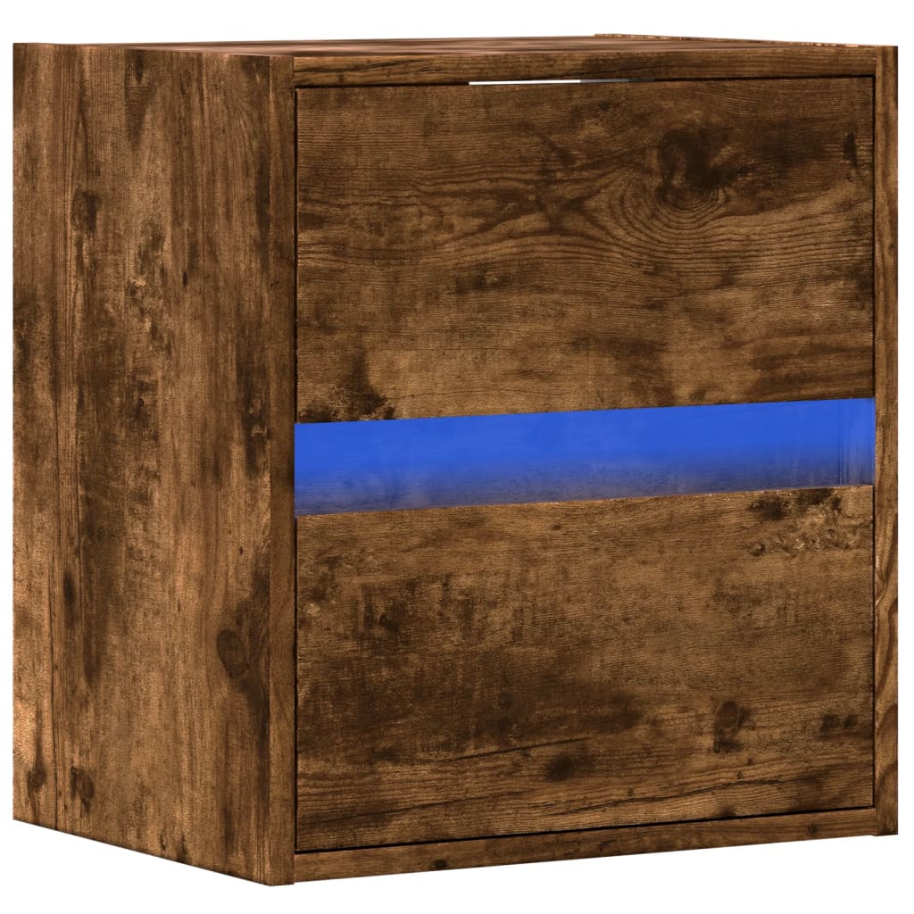Comodino a Parete con luci LED Rovere Fumo