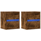 Comodini a Parete con luci LED 2 pz Rovere Fumo