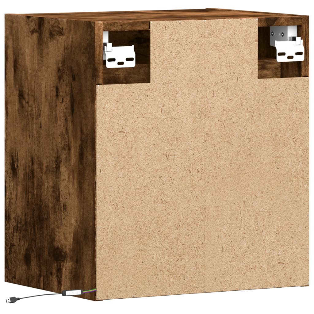 Comodini a Parete con luci LED 2 pz Rovere Fumo