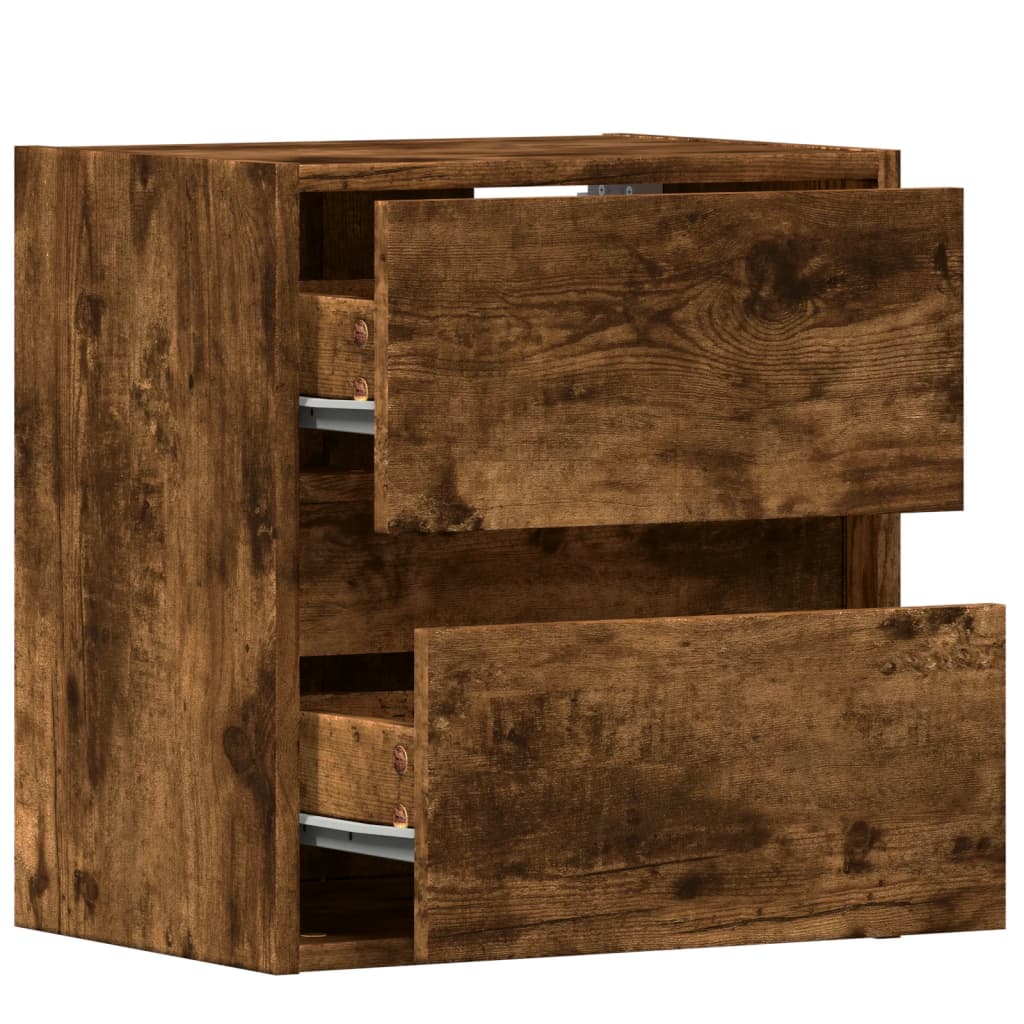 Comodini a Parete con luci LED 2 pz Rovere Fumo