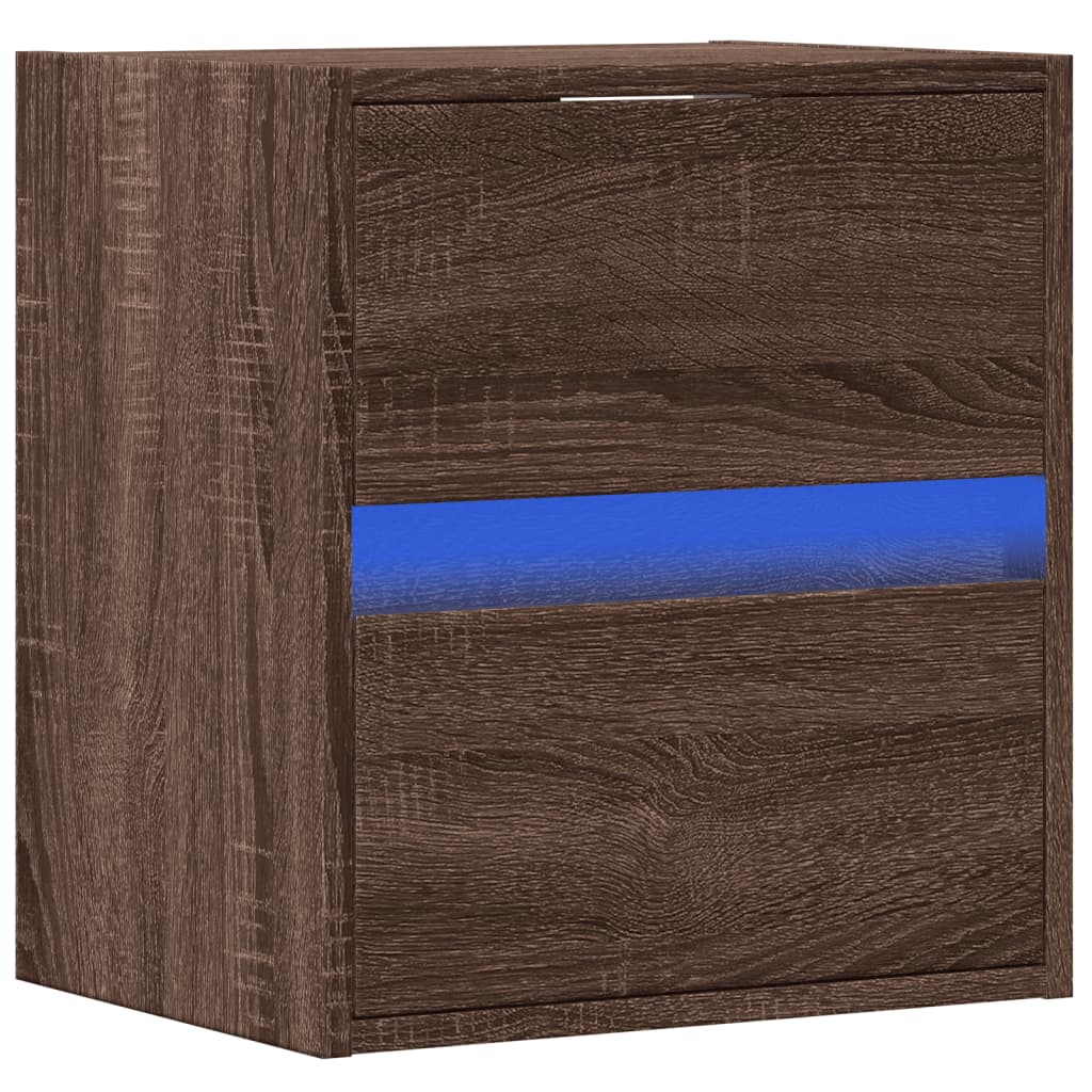 Comodino a Parete con luci LED Rovere Marrone