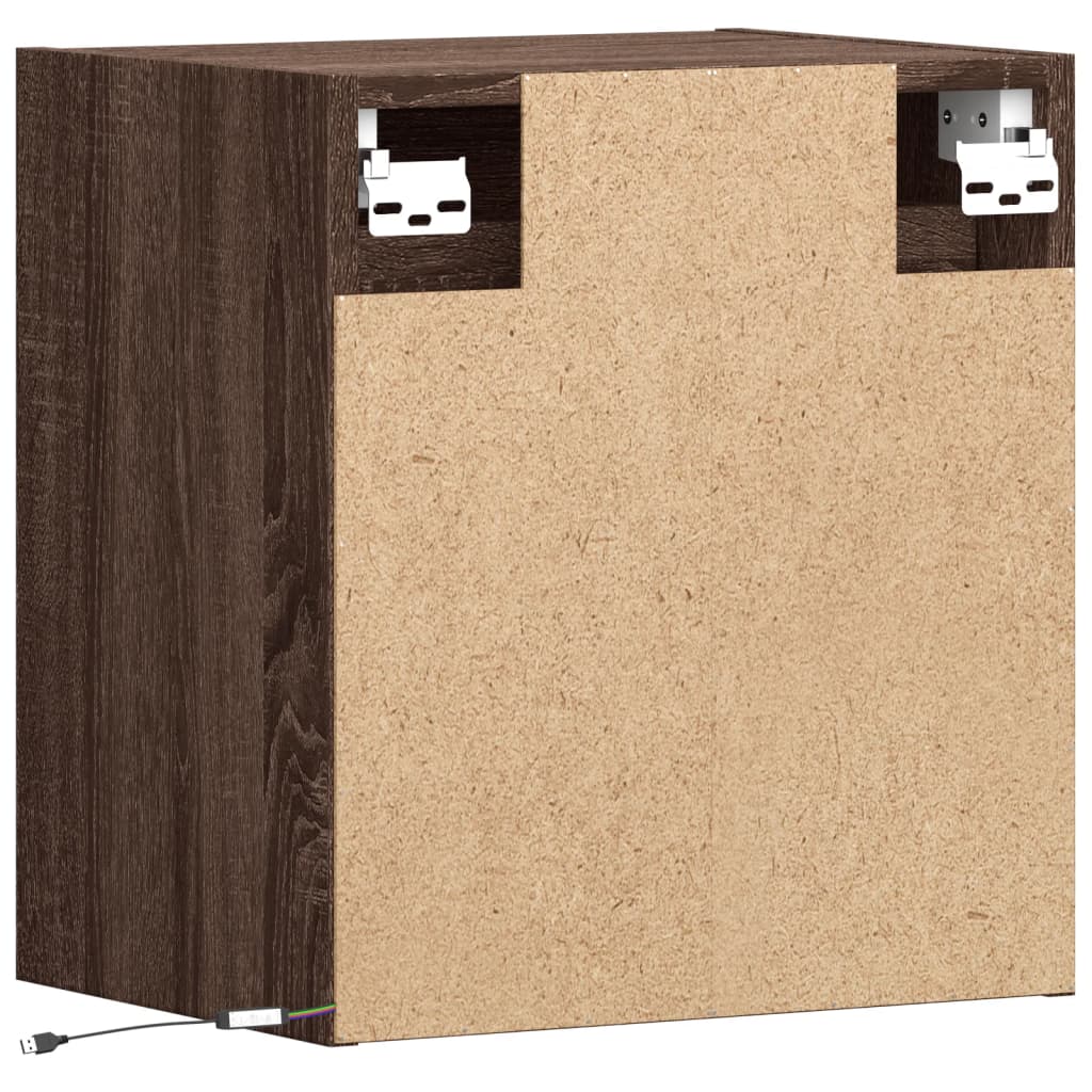 Comodini a Parete con luci LED 2 pz Rovere Marrone
