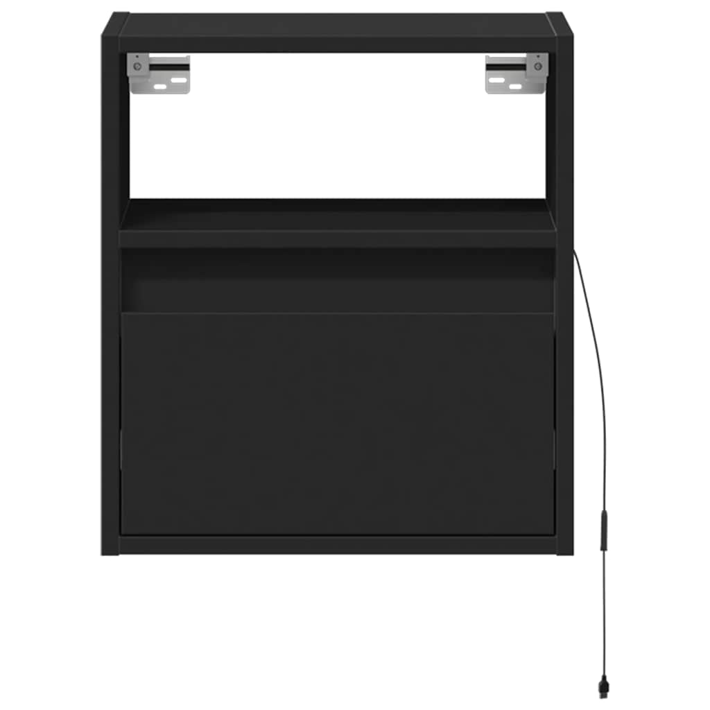Comodini a Parete con Luci LED 2 pz Neri