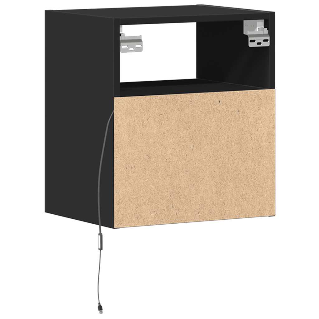 Comodini a Parete con Luci LED 2 pz Neri