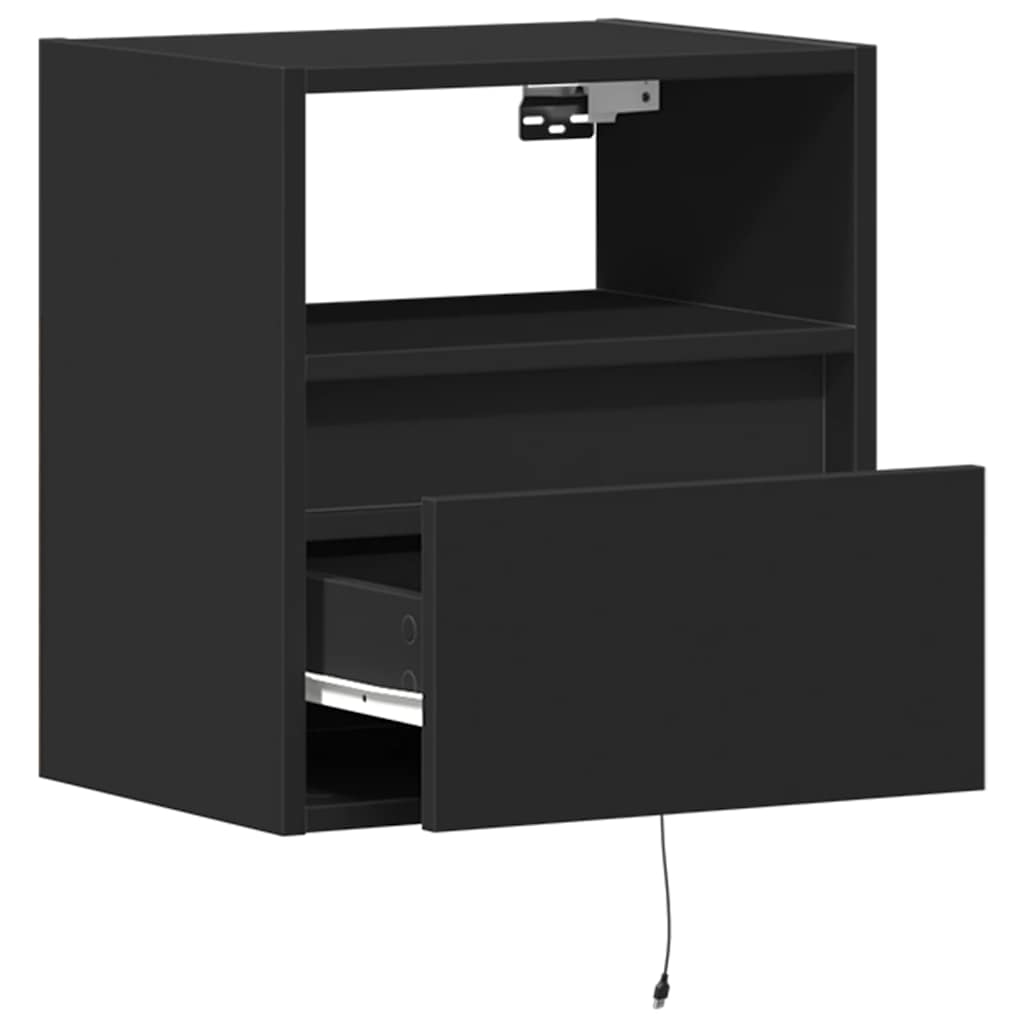 Comodini a Parete con Luci LED 2 pz Neri