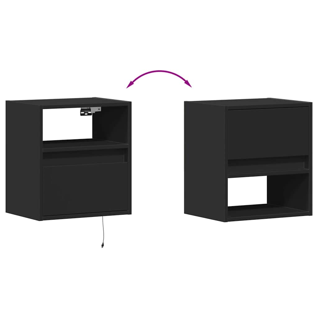 Comodini a Parete con Luci LED 2 pz Neri
